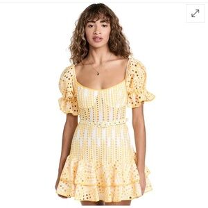 Charo Ruiz Yellow Eyelet Puff-Sleeve Mini Dress